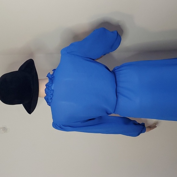 Vintage Dress Royal Blue with Ruffle Neckline by The House Of Nu-Mode - Picture 6 of 9